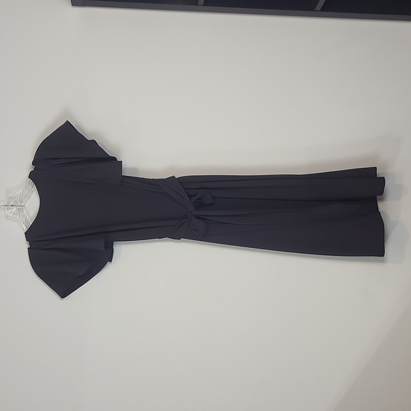 KENNETH COLE NEW YORK Brown V-Neck Built in Tie Waist Flutter Sleeve Dress - Picture 5 of 10